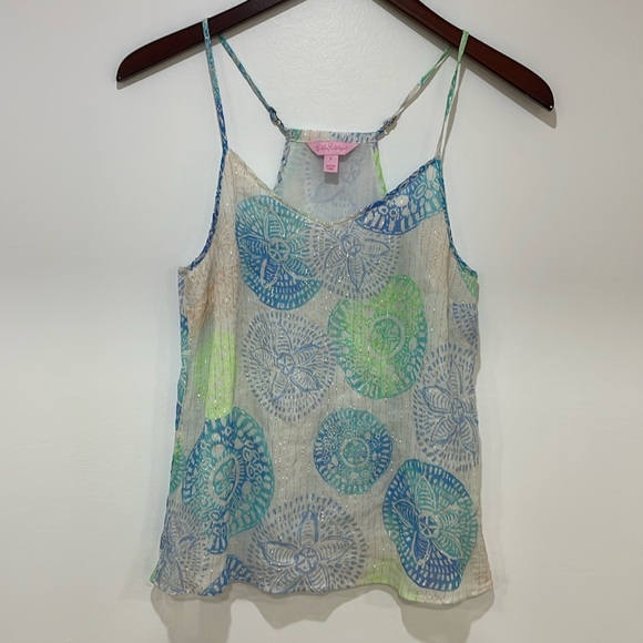 Women’s Lilly Pulitzer small sheer tank top gold blue green - Picture 1 of 4